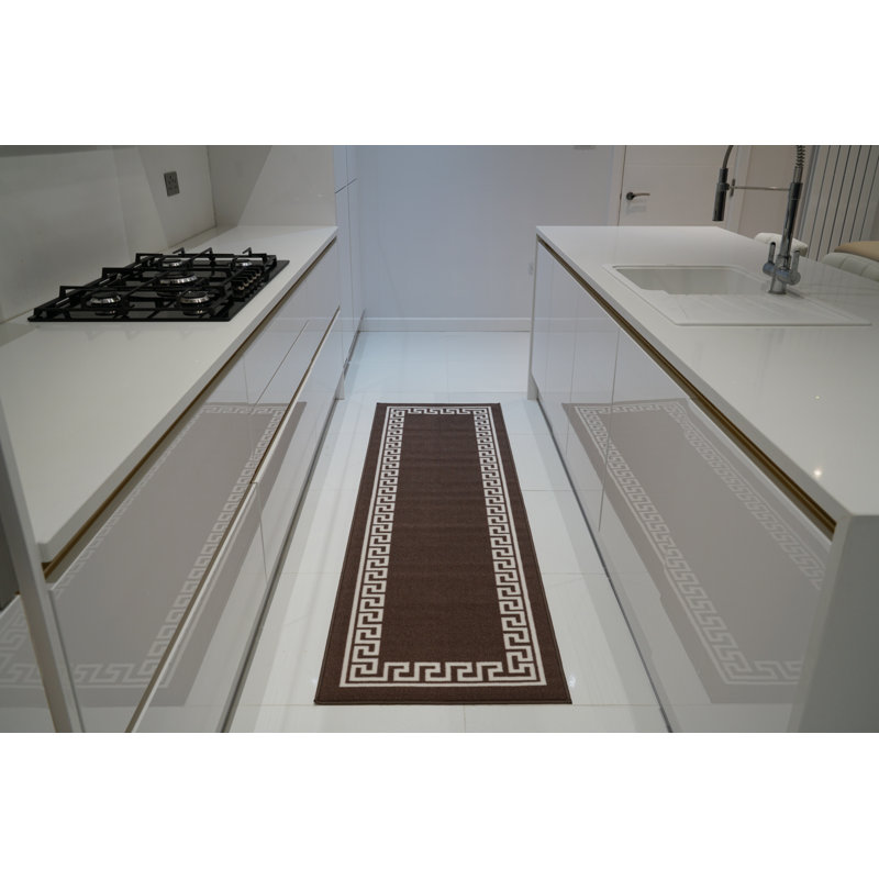 Rampzipoor Non-Slip Geometric Indoor Doormat, Red White, Runner 67 x 220cm