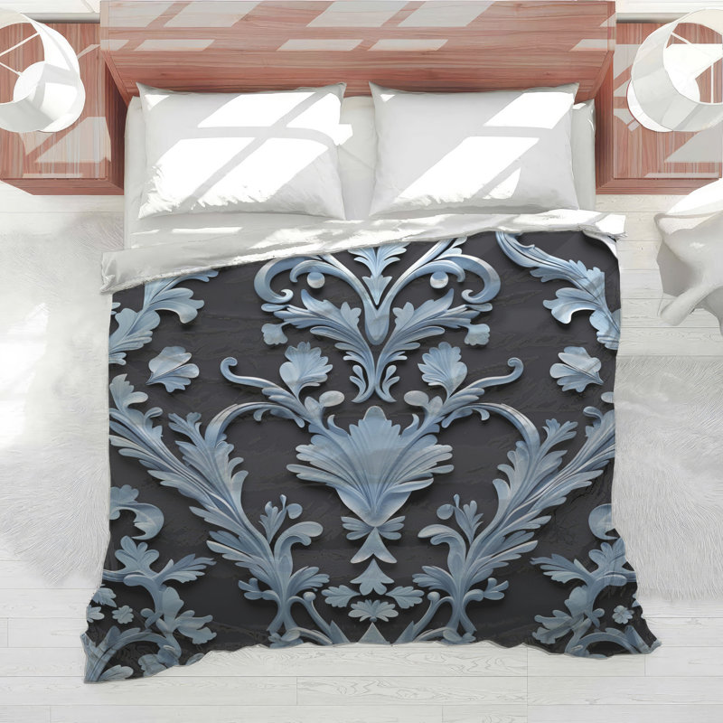 Blue Floral Damask Comforter, King