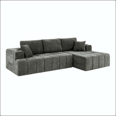 108" L-Shaped Chenille Sectional Sofa with Chaise, Cup Holders, and Side Pockets