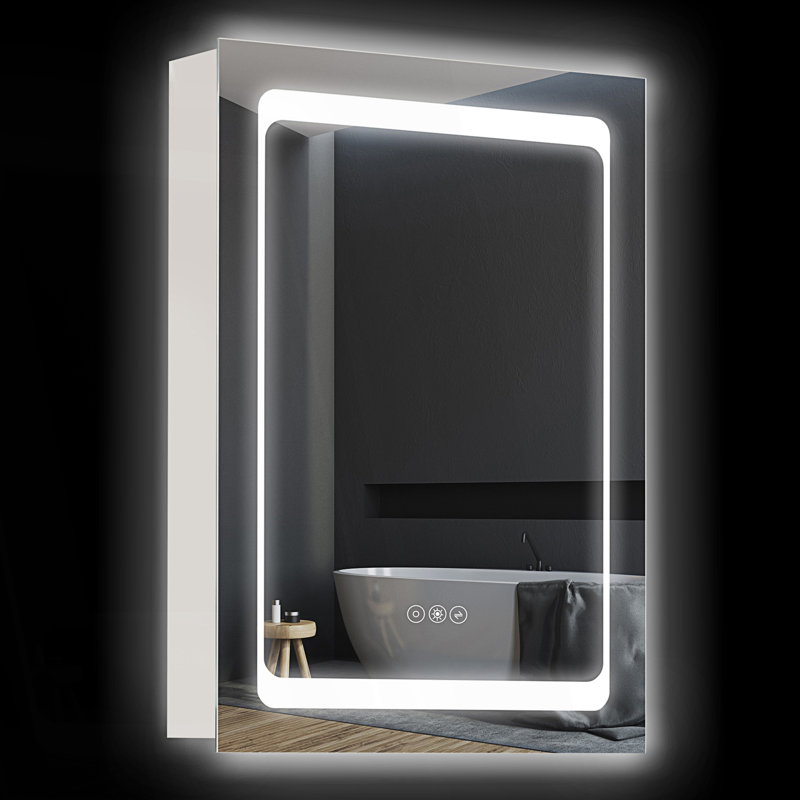 Armoire à pharmacie moderne avec miroir et miroir, organisateur de salle de bain mural à brancher avec 3 tablettes de rangement