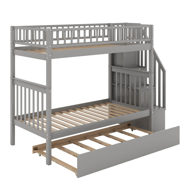 Twin Over Twin Bunk Bed With Trundle, Gray