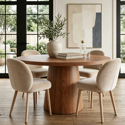 Natural Solid Wood Round Dining Table with Authentic Wood Grain Pedestal Base for 4-6(Quick Assembly), 47"/53"/59" Designer Pedestal Kitchen Table