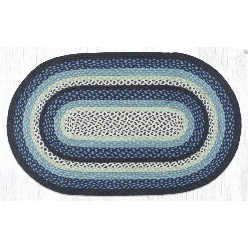  Oval Braided Rug Blueberry & Cream Hand-Woven Jute Rug for Rustic Farmhouse Decor, Oval 2'3" x 3'9"