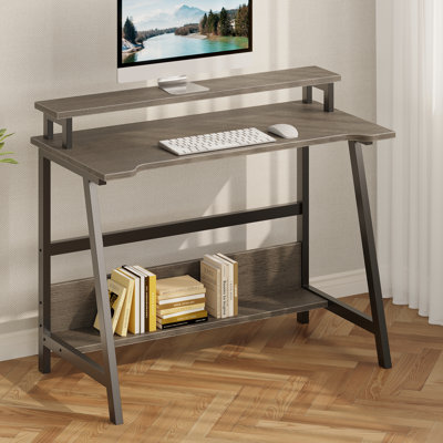Bureau d'ordinateur 31,5 po pour petits espaces, bureau de bureau moderne avec tablette de rangement et support pour écran