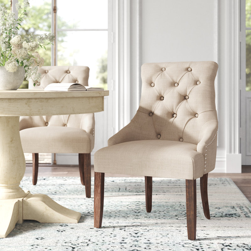 Dukinfield Upholstered Side Chair, Heathered Beige Linen, Brown