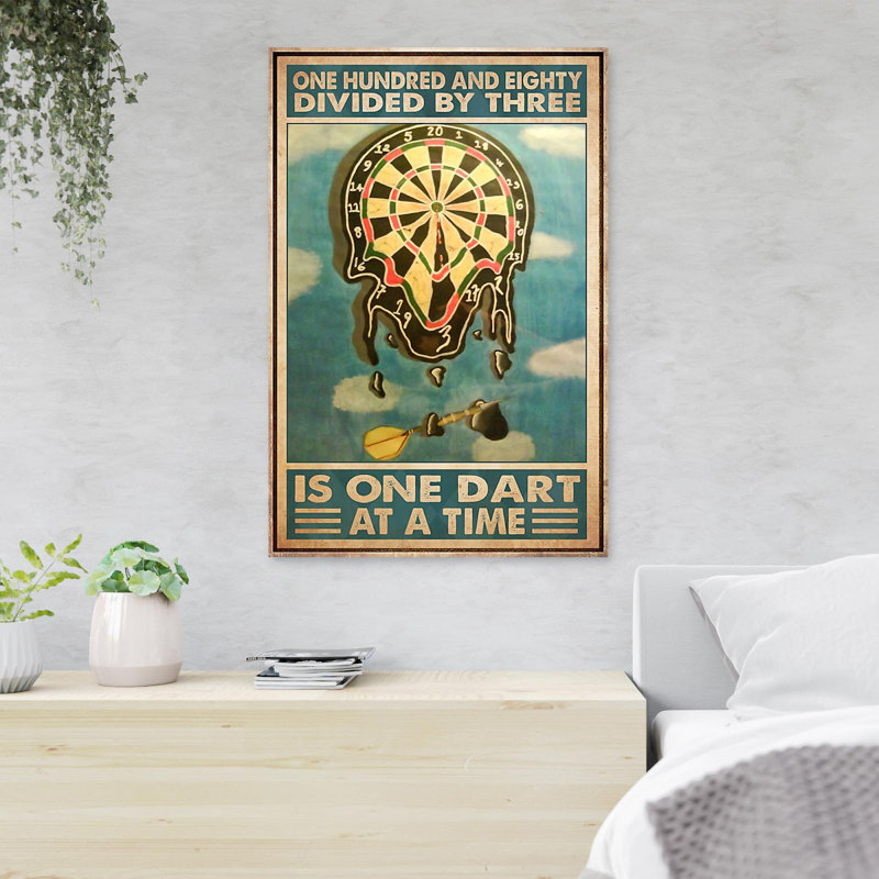 Darts Game - One Hundred And Eighty Divided By Three Is One Dart At A Time - 1 Piece Rectangle Graphic Art Print On Wrapped Canvas