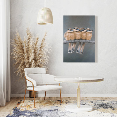 Quatre oiseaux sur une branche - Toile de chambre beige pour la décoration intérieure