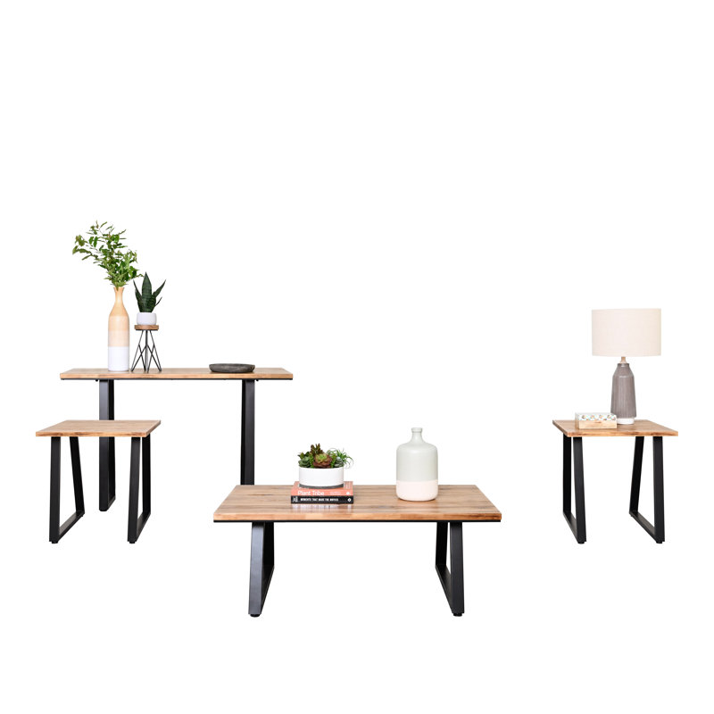 Collection de tables en bois Khabib, 4 pièces, brun clair