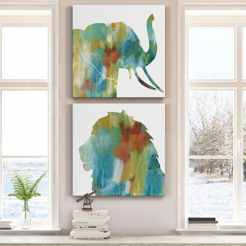 «Painterly Elephant», ensemble de 2 reproductions sur toiles tendues, H 32 po x l 64 po x P 1 po