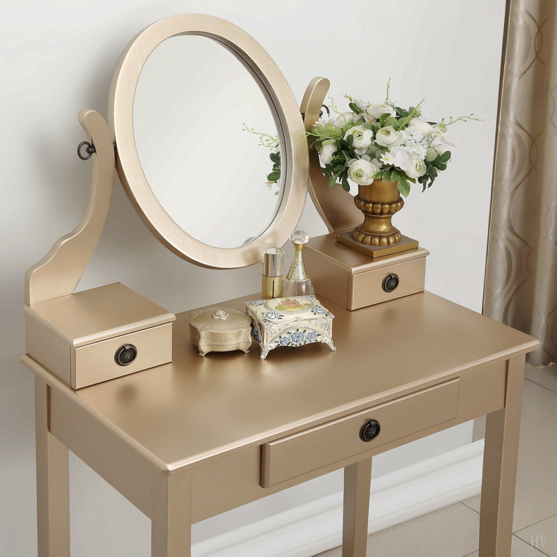 Ensemble coiffeuse et tabouret de maquillage, Doré
