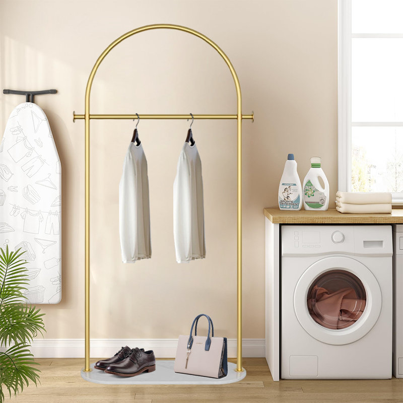 Freestanding Garment Rack With Marble Base, Gold