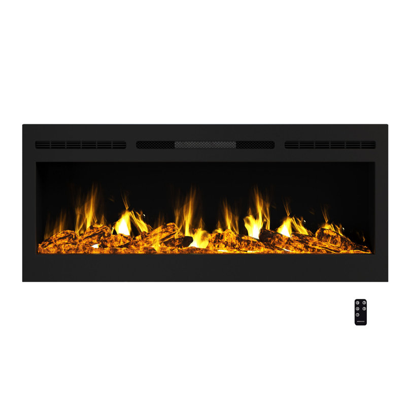 Symple Stuff Electric Fireplace - 50 Inch Recessed Fireplace with Front Vent and Remote Controlled LED Flames, Brightness, and Media Options
