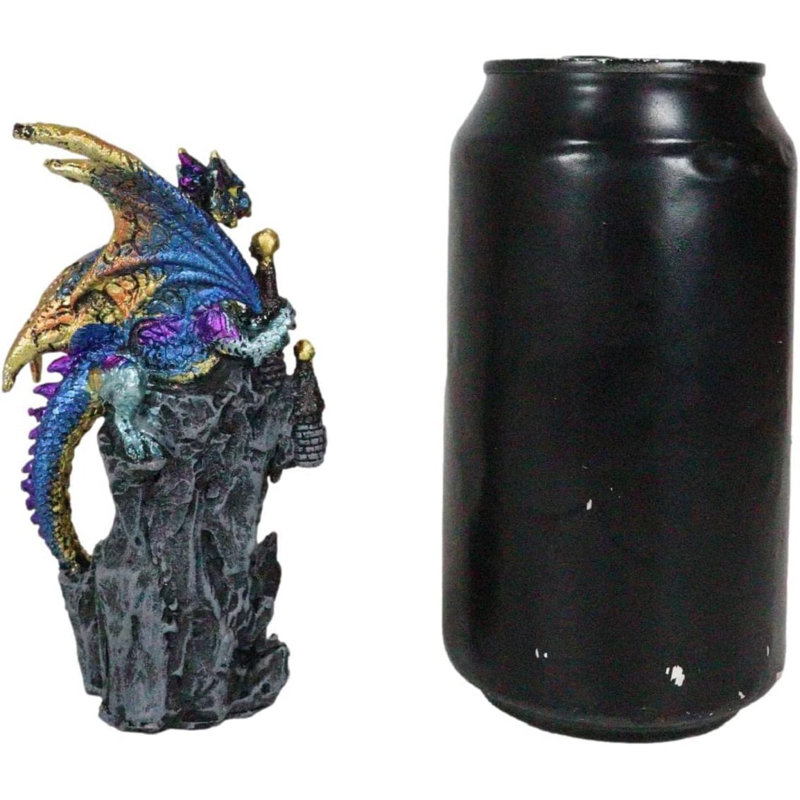 4.25"H Dragon on Castle Figurine, Gray/Purple/Gold