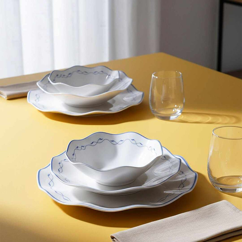 Service de vaisselle, Blanc / Bleu