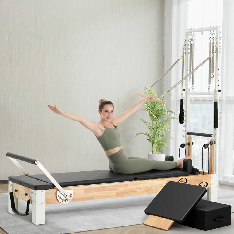 Mikolo Pilates Reformer, cadre en bois, tour, planche à sauter et tapis pour l'entraînement en home studio