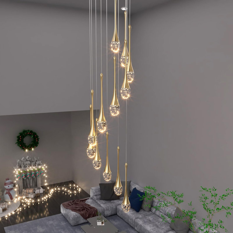 Natya 12 - Light Crystal Dimmable LED Teardrop Chandelier, Gold