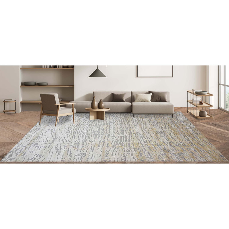 Handmade Linen and Silk Area Rug, Rectangle 8' x 10'