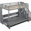 Lit double sur un lit gris avec mécanisme hydraulique avancé, espace de travail caché et armoires encastrées. Convient pour un espace de vie limité, un lit superposé pliable et un bureau. Une option pour économiser de l'espace