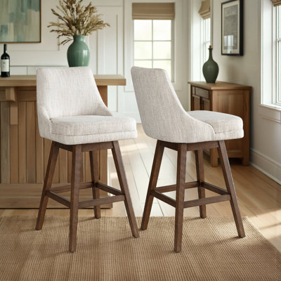 Hertfordshire Solid Wood Upholstered Counter Height Or Bar Height Swivel Barstool With Fabric Seat - Set Of 2 by Lark Manor