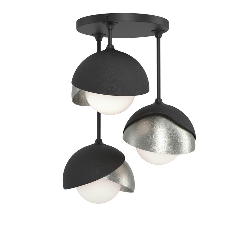 Brooklyn 3 - Light Double Shade Semi Flush Mount, Sterling, Black