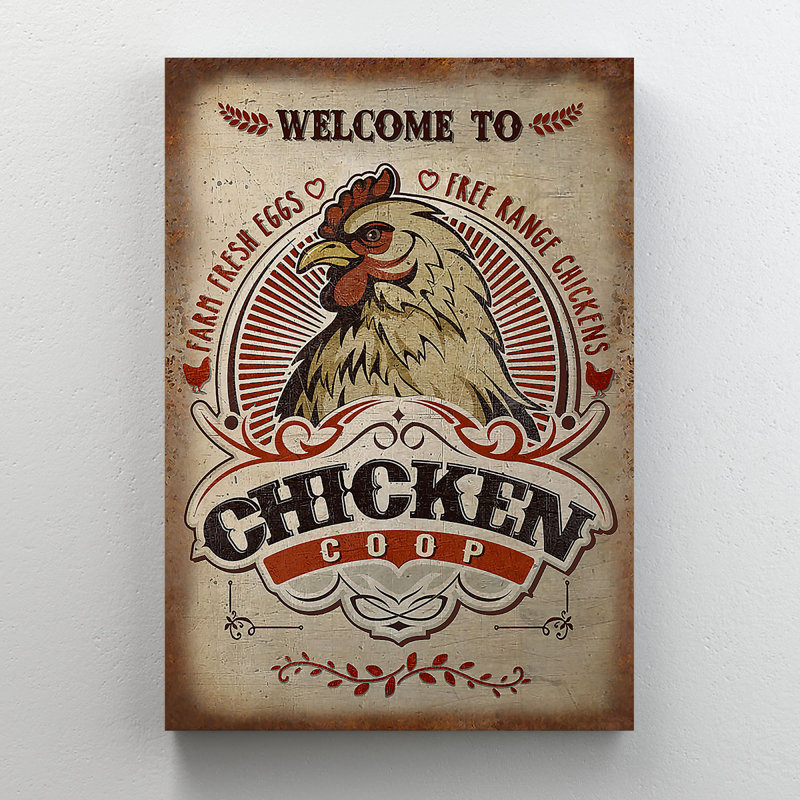 «A Brown Chicken - Welcome To Chicken Coop», reproduction d'art graphique sur toile tendue, H 36 po x l 24 po x P 2 po