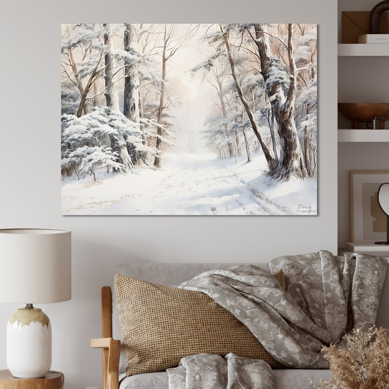 Hiver, forêt, charme de neige, paysage - neige, art mural, H 12 po x l 20 po x P 1 po, Toile tendue