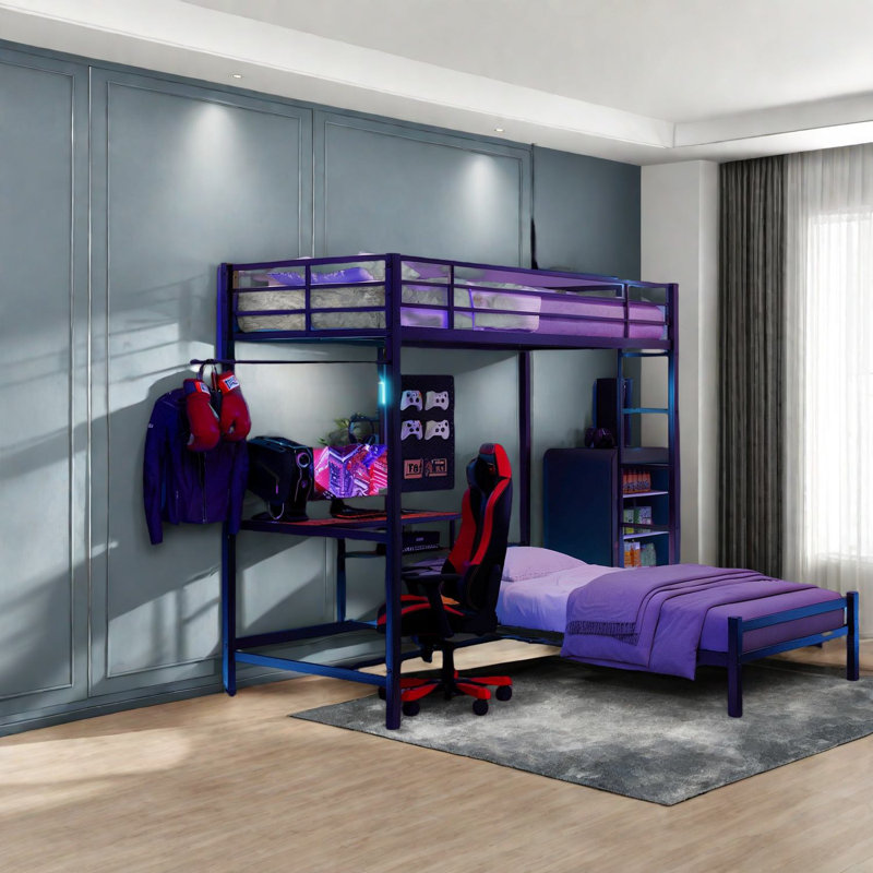 Lits superposés en métal peu encombrants avec bureau et rangement pour adolescent