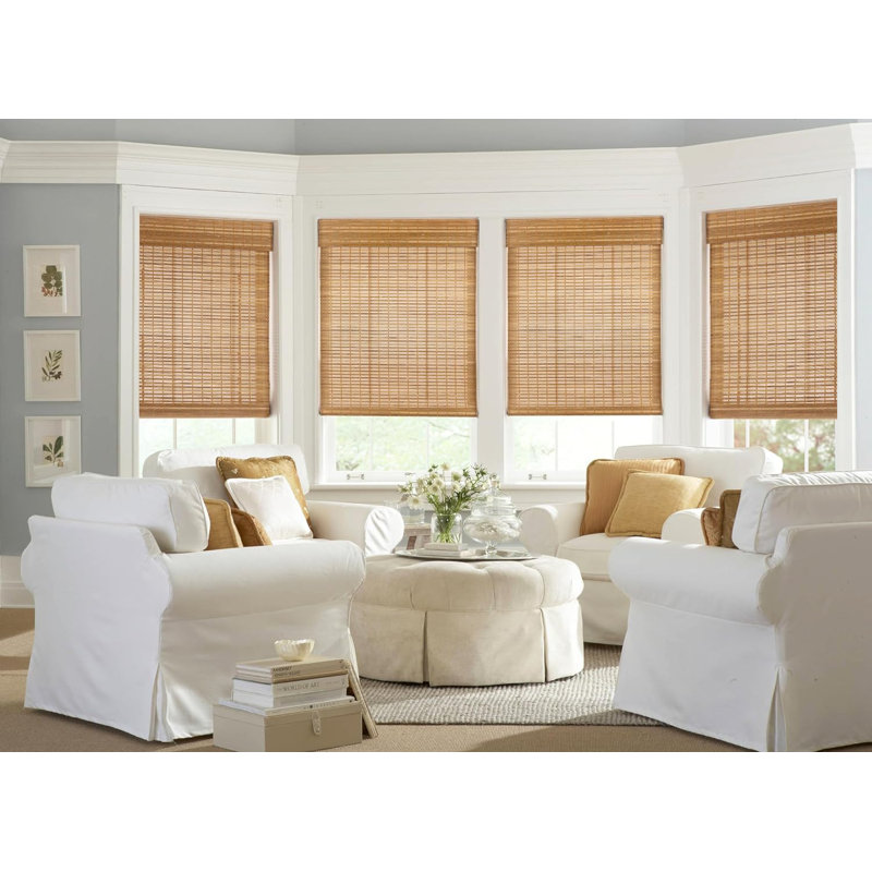 No Tools No Drill Cordless Bamboo Roman Shades Light Filtering, 22"W x 64"L