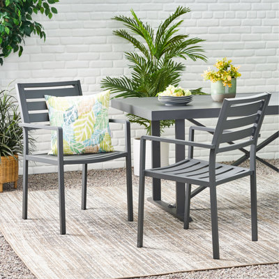 Chaise de salle à manger d'extérieur moderne en aluminium (ensemble de 2), gris métal