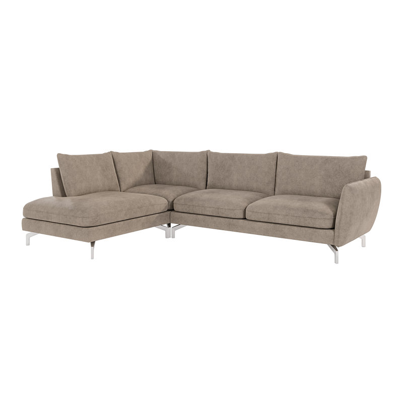 Modern L-Shape Corner Sofa  with Silver Metal Legs, Dark Beige, Left Hand Facing