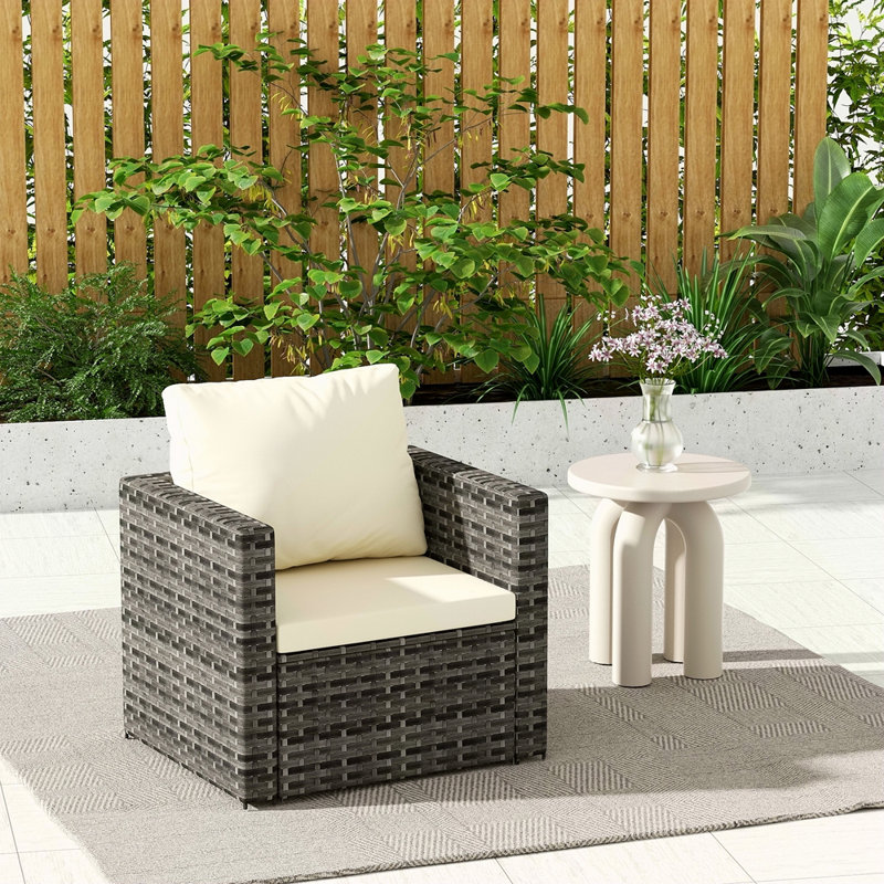 Ensemble de conversation d'extérieur en rotin pour jardin avec canapé pour 2 personnes, Beige