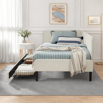 Upholstered Daybed With 2 Storage Drawers And Adjustable Side Rail