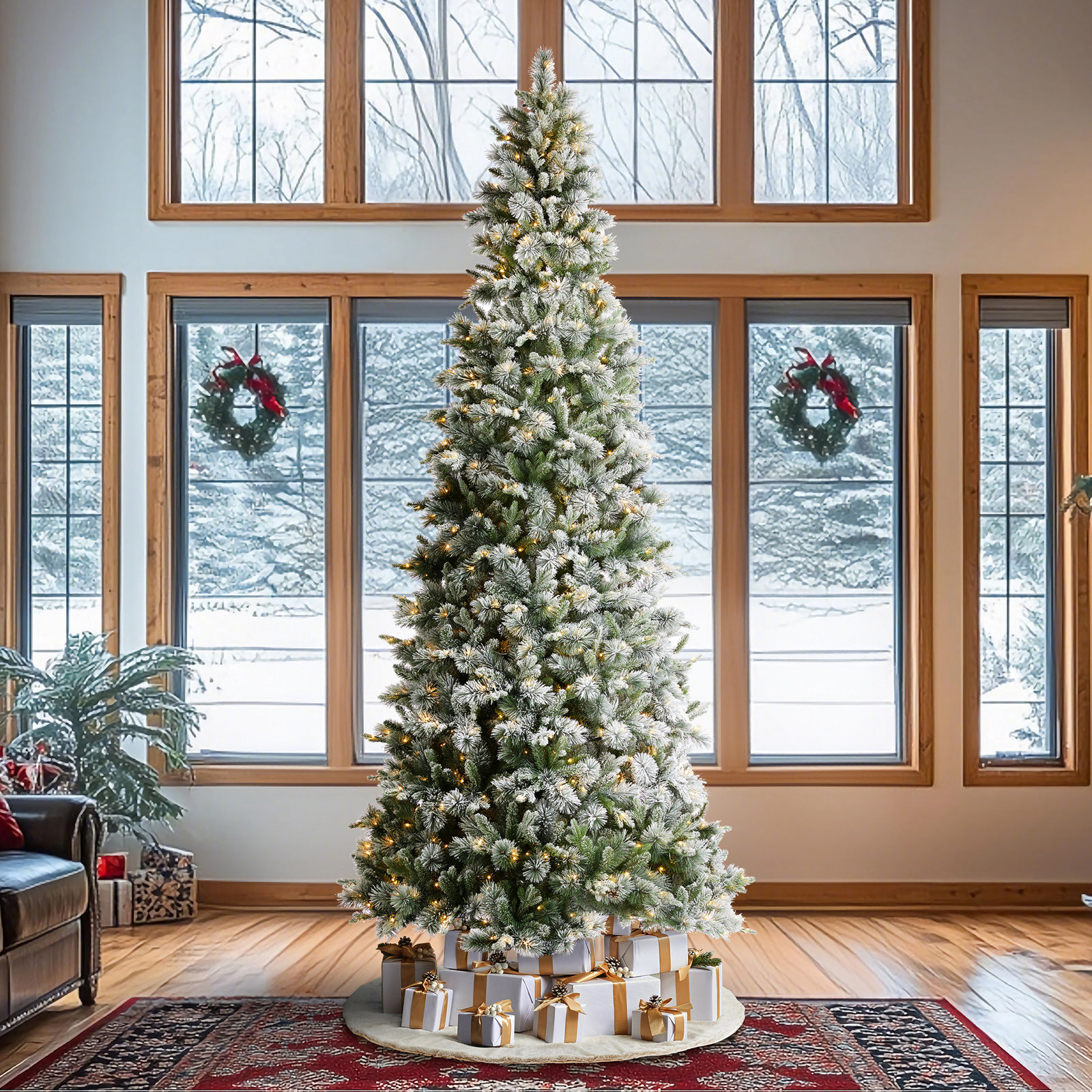 Leilonie Slim Pre-Lit Pine Christmas Tree, 11'