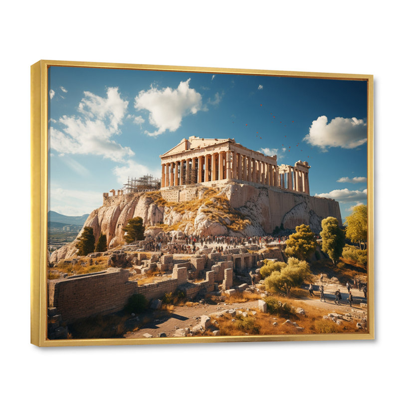 " Greece Acropolis Majesty ", H 12 po x l 20 po, Cadre flottant doré