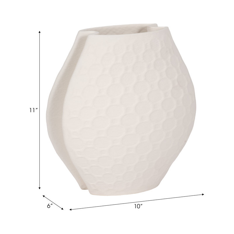 Ribbed Sculptural Stoneware Porcelain Flower Vase for Kitchen Island - Home Decor Tall Design for Table Placement on Dining Table - Ivory & Tan
