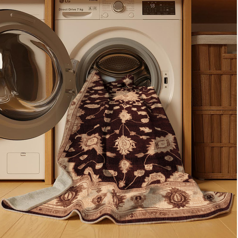 Machine Washable Overdyed Brown Area Rug, Round 6'