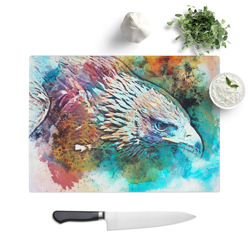 Glass Eagle in Abstract Chopping Board, 28.5 cm W x 20 cm L