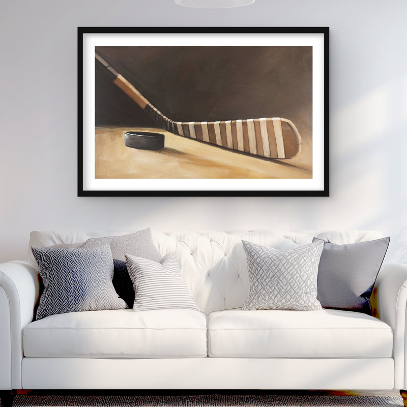 «Stick and Hockey Puck - Man Cave», reproduction encadrée