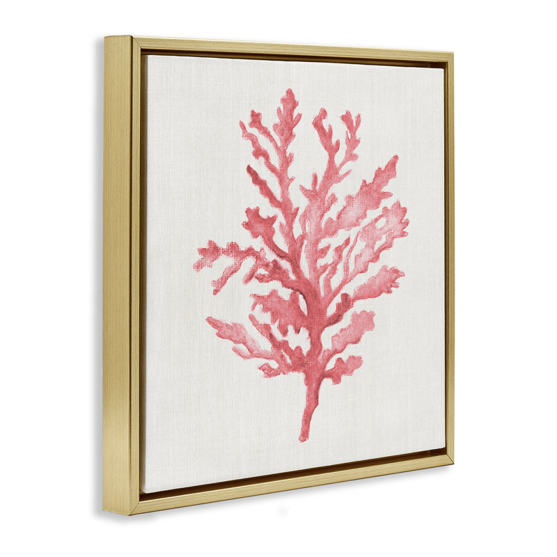 Cadre flottant Rosy Pink Coral Branch, design par Janet Tava, H 18 po x l 18 po, Cadre flottant métallique doré