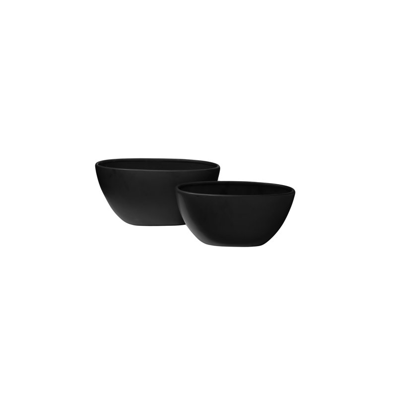Ceramic Plain Low Oval Pot Matte Finish Black