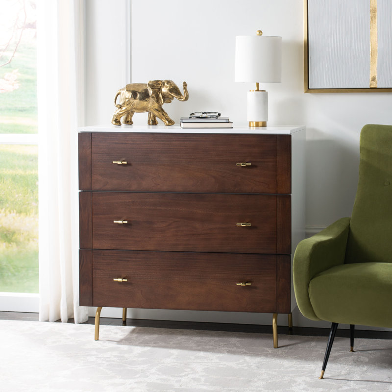 Chrishayla 36'' W 3 - Drawer Dresser, White/Walnut