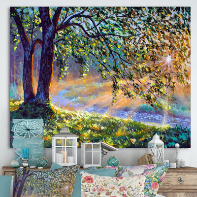 Arbre par les premiers rayons du soleil de l'après-midi - reproduction d'art sur toile