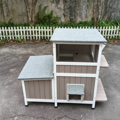 Heated Cat House for Outside, Large Outdoor Cat House Insulated 2-Tier Weatherproof Cat Shelter with Heating Pad, Insulated Liner, Spacious for 2-4 Cats