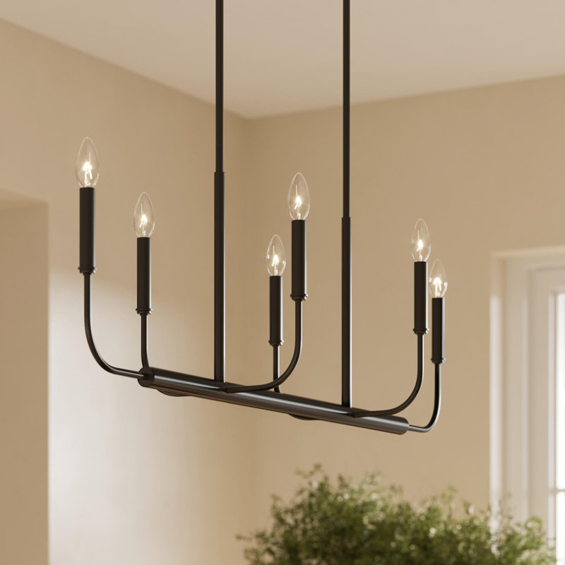 Reines 6-Light Matte Black Linear Chandelier, Matte Black
