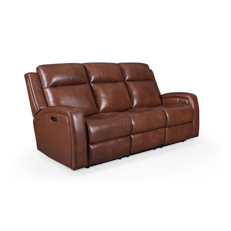 Cheyenne Dual Power Lay Flat Mechanism Leather Sofa, Saddle