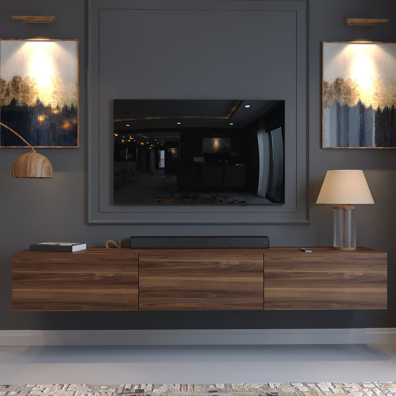 Hamman Modern 71" Floating TV Stand with Storage Wall-Mounted Media Console for TVs up to 80", Dark Walnut