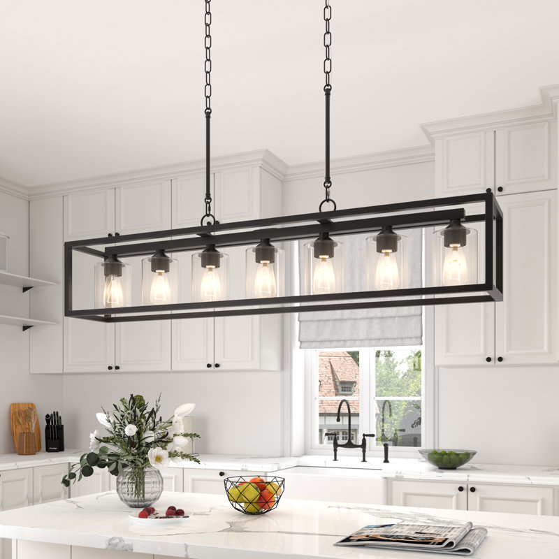 Elutheria 7-Light Dimmable Rectangle Chandelier, Black