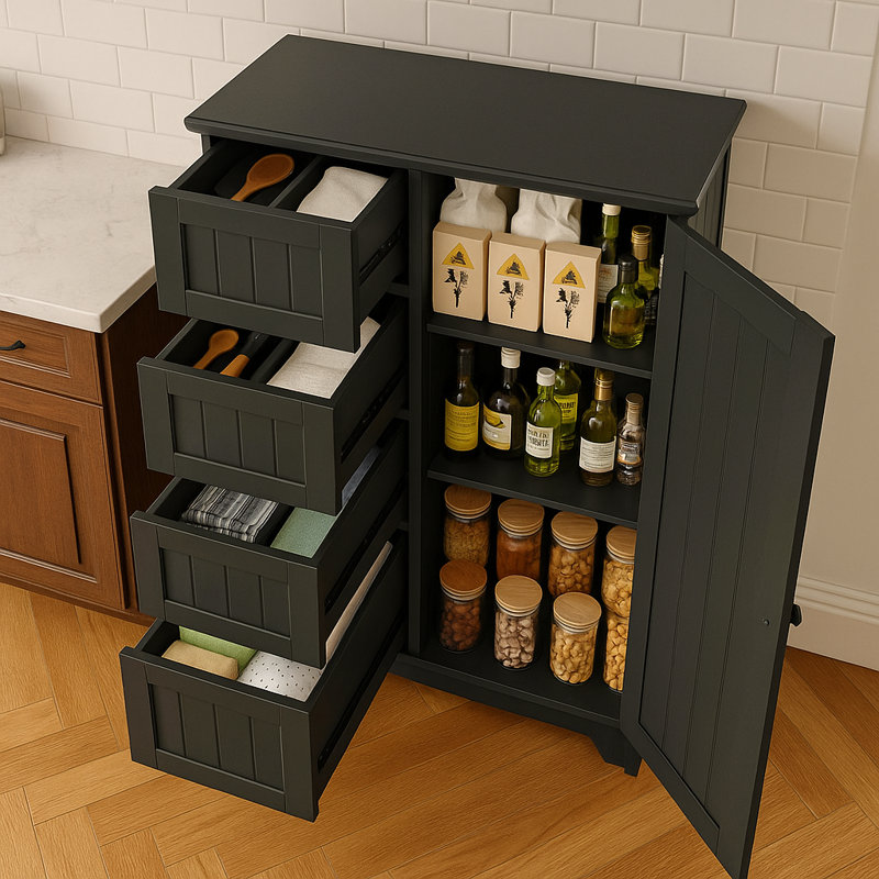 23.6''W 4-Drawer Chest with Sliding Barn Door,storage cabinet, Black