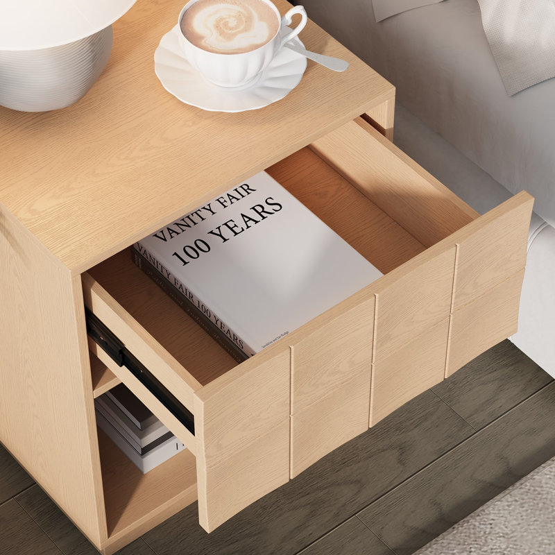 50.8cm W Particle Board Bedside Table, Natural Oak