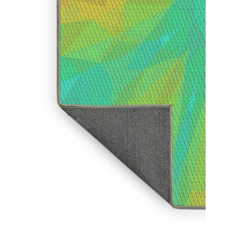 Tapis vert/jaune tissé à la machine, Rectangle 8 pi x 10 pi